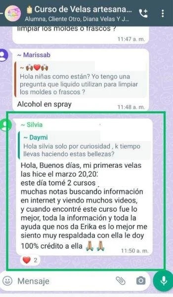 Captura original de testimonio 3 de la comunidad del curso