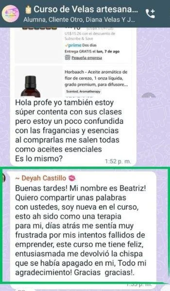 Captura original de testimonio 2 de la comunidad del curso