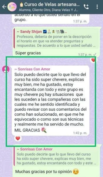 Captura original de testimonio 1 de la comunidad del curso