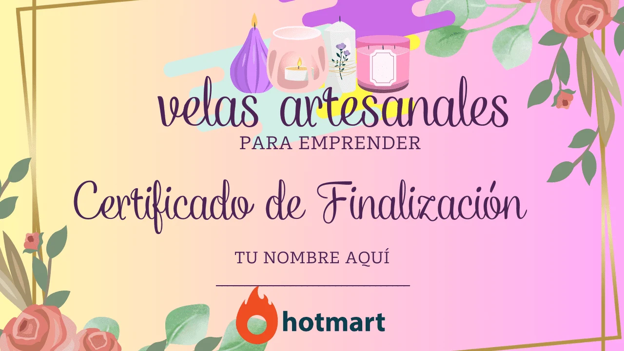 Modelo real del certificado de finalización de Velas Artesanales para Emprendedores